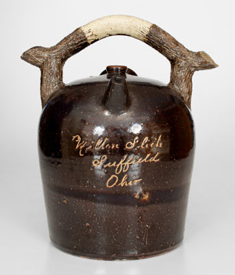 Extremely Rare Stoneware Harvest Jug w/ Suffield, Ohio Inscription and Maker's Initials at Base