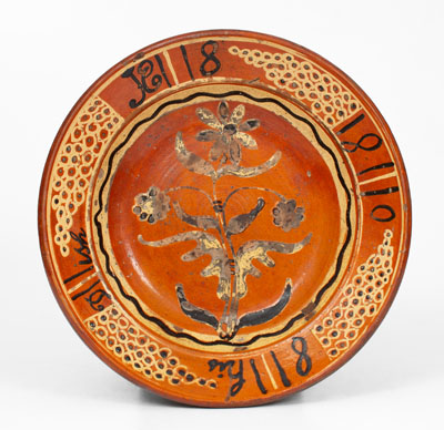 Exceedingly Rare and Important Shenandoah Valley Redware Dish, attrib. Peter Bell, Hagerstown, MD, 1808