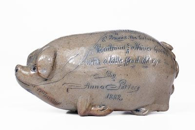 Exceptional Anna Pottery / 1882 Salt-Glazed Stoneware Pig Flask