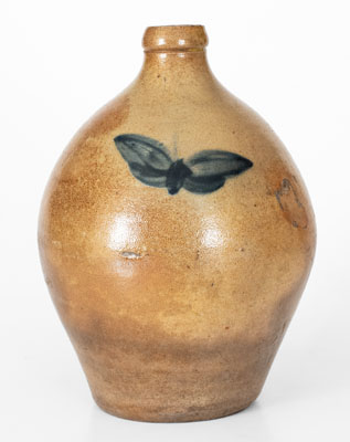 One-Gallon Norton Family, Bennington, VT Stoneware Jug w/ Cobalt Butterfly Decoration, c1835