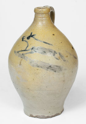 Extremely Rare Albany, NY Stoneware Jug w/ Cobalt Animal Decoration, early 19th century