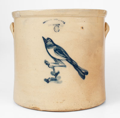 SEYMOUR & BOSWORTH / HARTFORD 6 Gal. Stoneware Crock w/ Bird Decoration