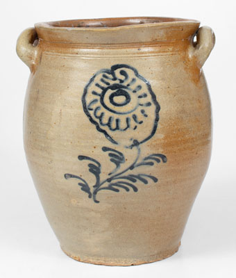 Fine New York State Stoneware Jar w/ Slip-Trailed Floral Decoration, probably Howe & Clark, Athens, NY, 1805-13