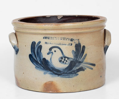 Rare COWDEN & WILCOX / HARRISBURG, PA Stoneware Cake Crock w/ Bird Decoration