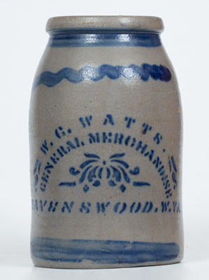 Stoneware Canning Jar w/ RAVENSWOOD, W. VA Stenciled Advertising