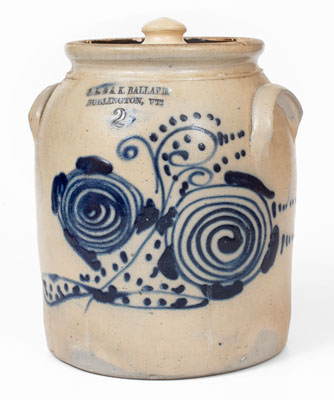 O. L. & A. K. BALLARD / BURLINGTON, VT Stoneware Lidded Jar w/ Elaborate Floral Decoration