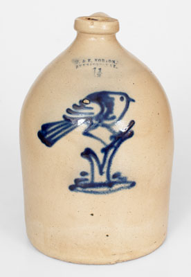 Fine J. & E. NORTON / BENNINGTON, VT Stoneware Jug w/ Bold Bird-on-Stump Decoration