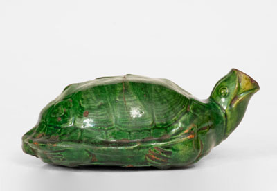 Exceedingly Rare Copper-Glazed Moravian Turtle Bottle, Salem, North Carolina, circa 1800-50