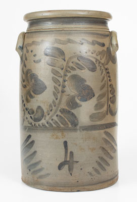 4 Gal. Western PA Stoneware Churn w/ Elaborate Floral Decoration, c1880