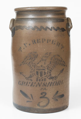 T. F. REPPERT / GREENSBORO, PA Stoneware Jar w/ Stenciled Eagle Decoration