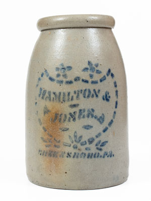 HAMILTON & JONES / GREENSBORO, PA Stoneware Canning Jar w/ Stenciled Shield