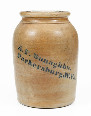 A. P. DONAGHHO / PARKERSBURG, W. VA / 1876 Stoneware Jar