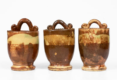 Lot of Three: Rare Matching Shenandoah Multi-Glazed Redware Wall Pockets, Strasburg, VA, c1890