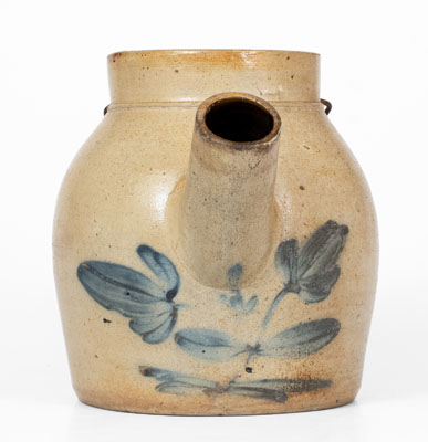 Stoneware Batter Pail with Floral Decoration, attrib. Nathan Clark, Jr., Athens, NY