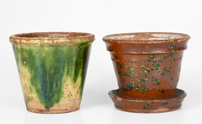 Lot of Two: Small-Sized Glazed Pennsylvania Redware Flowerpots