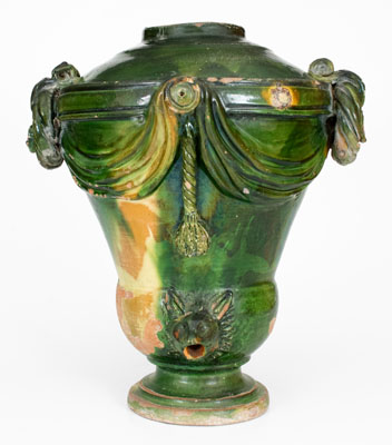 Extremely Rare Large-Sized Multi-Glazed Redware Water Cooler, J. Eberly & Co, Strasburg, VA, c1890