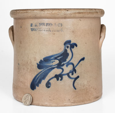 F. B. NORTON & CO. / WORCESTER, MASS. Stoneware Crock w/ Cobalt Bird Decoration