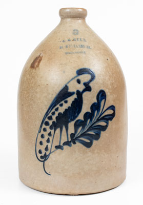 WORCESTER, Massachusetts Advertising Jug w/ Parrot Design, attrib. F.B. Norton