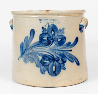 4 Gal. COWDEN & WILCOX / HARRISBURG, PA Stoneware Crock w/ Elaborate Floral Decoration