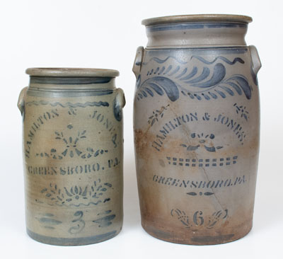 Lot of Two: HAMILTON & JONES / GREENSBORO, PA Stoneware Churn and Jar