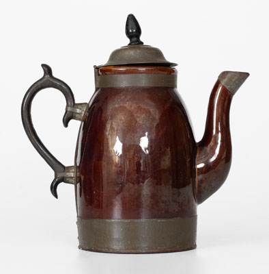 Scarce Stoneware Coffeepot w/ Tin Band Marked PAT. JUN, 27, 1876, F. SCHIFFERLE, ST. LOUIS, MO