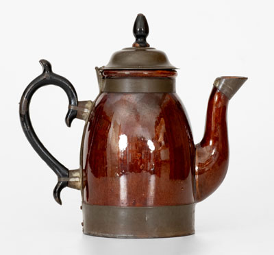 Scarce Stoneware Coffeepot w/ Tin Band Marked PAT. JUN, 27, 1876, F. SCHIFFERLE, ST. LOUIS, MO