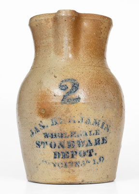 JAS. BENJAMIN / WHOLESALE STONEWARE DEPOT / CINCINNATI, O. Stoneware Pitcher