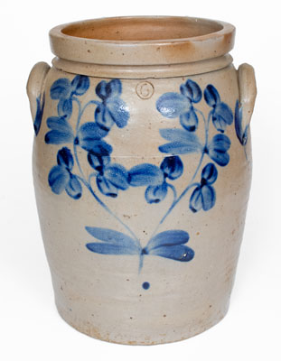 6 Gal. Baltimore, MD Stoneware Jar w/ Elaborate Clover Decoration, circa 1860