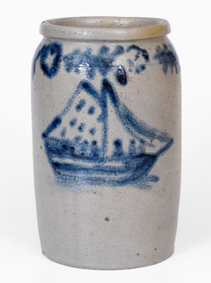 Very Rare Baltimore Stoneware Jar w/ Brushed Ship Decoration, probably Parr & Burland, c1820