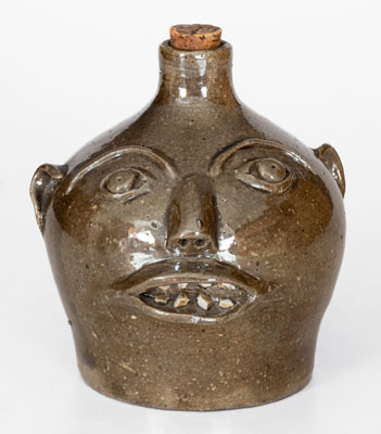 Exceptional BROWN POTTERY Albany-Slip-Glazed Stoneware Face Jug, Arden, NC, c1930