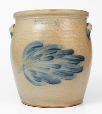 Fine 4 Gal. COWDEN & WILCOX / HARRISBURG, PA Stoneware Jar w/ Large Leaf Decoration