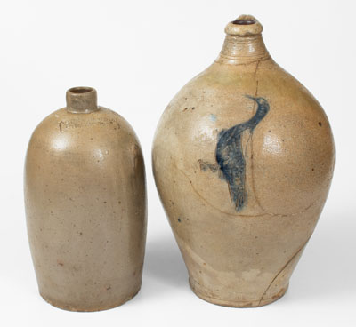 Lot of Two: Stoneware Jugs incl. Rare Incised Manhattan Shorebird Example