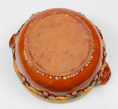 Exceptional John Leman Sgraffito Redware Tureen, possibly Tylersport, Montgomery Co, PA