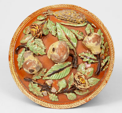 Exceptional John Leman Sgraffito Redware Tureen, possibly Tylersport, Montgomery Co, PA