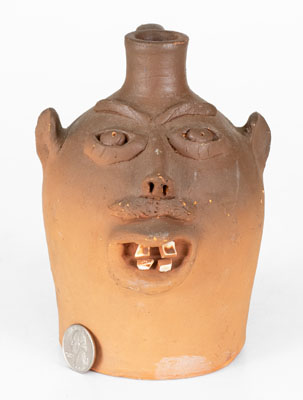 Rare Mustached Face Jug attrib. Davis Pennington Brown, Brown Pottery (Arden, NC), c1930