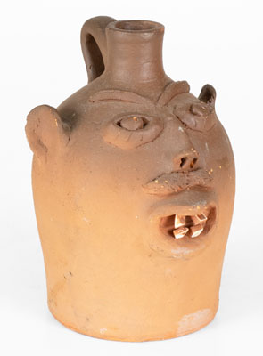 Rare Mustached Face Jug attrib. Davis Pennington Brown, Brown Pottery (Arden, NC), c1930