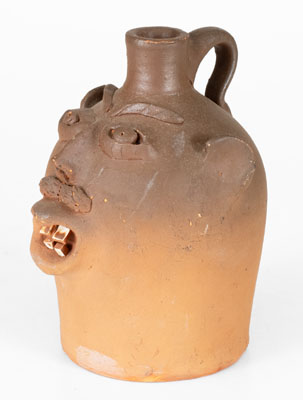 Rare Mustached Face Jug attrib. Davis Pennington Brown, Brown Pottery (Arden, NC), c1930