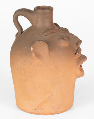 Rare Mustached Face Jug attrib. Davis Pennington Brown, Brown Pottery (Arden, NC), c1930