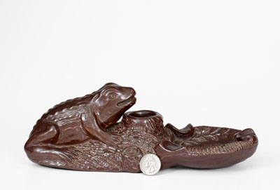 Rare Albany-Glazed Figural Frog Match Safe, probably Ohio