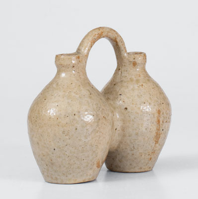 Outstanding Texas Stoneware Gemel / Double Jug, possibly Jefferson S. Nash, c1850-60