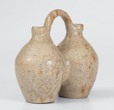 Outstanding Texas Stoneware Gemel / Double Jug, possibly Jefferson S. Nash, c1850-60