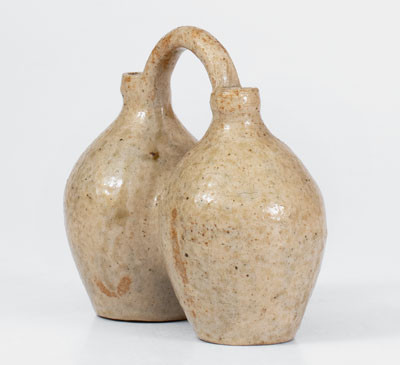 Outstanding Texas Stoneware Gemel / Double Jug, possibly Jefferson S. Nash, c1850-60