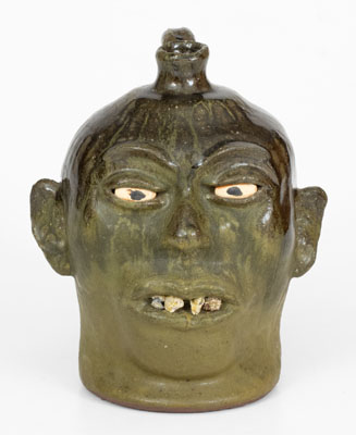 Lanier Meaders Alkaline-Glazed Stoneware Face Jug w/ Rock Teeth, Cleveland, GA, c1975