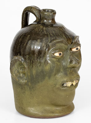 Lanier Meaders Alkaline-Glazed Stoneware Face Jug w/ Rock Teeth, Cleveland, GA, c1975