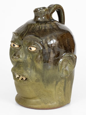 Lanier Meaders Alkaline-Glazed Stoneware Face Jug w/ Rock Teeth, Cleveland, GA, c1975