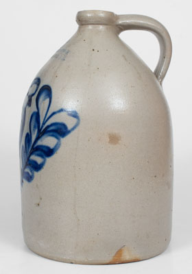 Manchester, New Hampshire Stoneware Advertising Jug w/ Cobalt Parrot Decoration