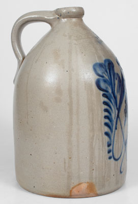 Manchester, New Hampshire Stoneware Advertising Jug w/ Cobalt Parrot Decoration