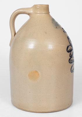 J. BURGER, JR. / ROCHESTER. N.Y. Two-Gallon Stoneware Jug w/ Cobalt Floral Decoration