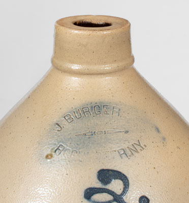 J. BURGER, JR. / ROCHESTER. N.Y. Two-Gallon Stoneware Jug w/ Cobalt Floral Decoration