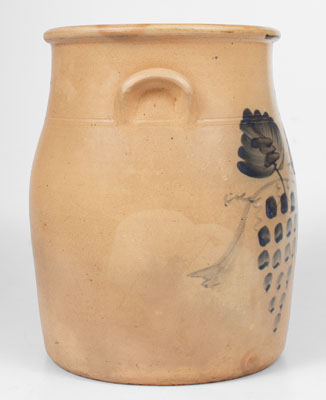 Fine CHARLESTOWN Four-Gallon Stoneware Jar w/ Cobalt Double Grapes (Barnabas Edmands, Massachusetts)